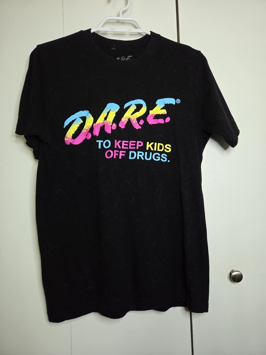 Other - D.A.R.E. Youth M Black Graphic Tee Blue Yellow Pink Letters Short Sleeves